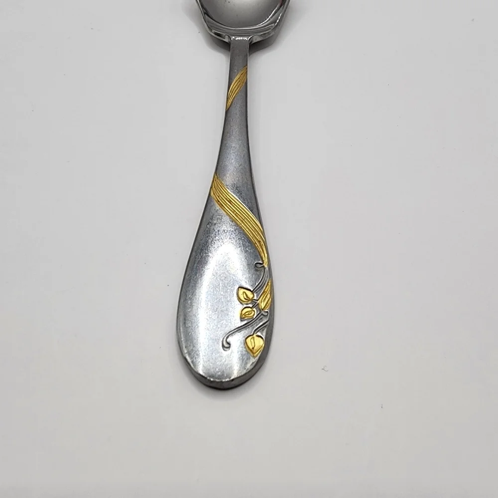 Estia Sugar Spoon - Stainless Steel Floral Gold Accent Flatware Korea